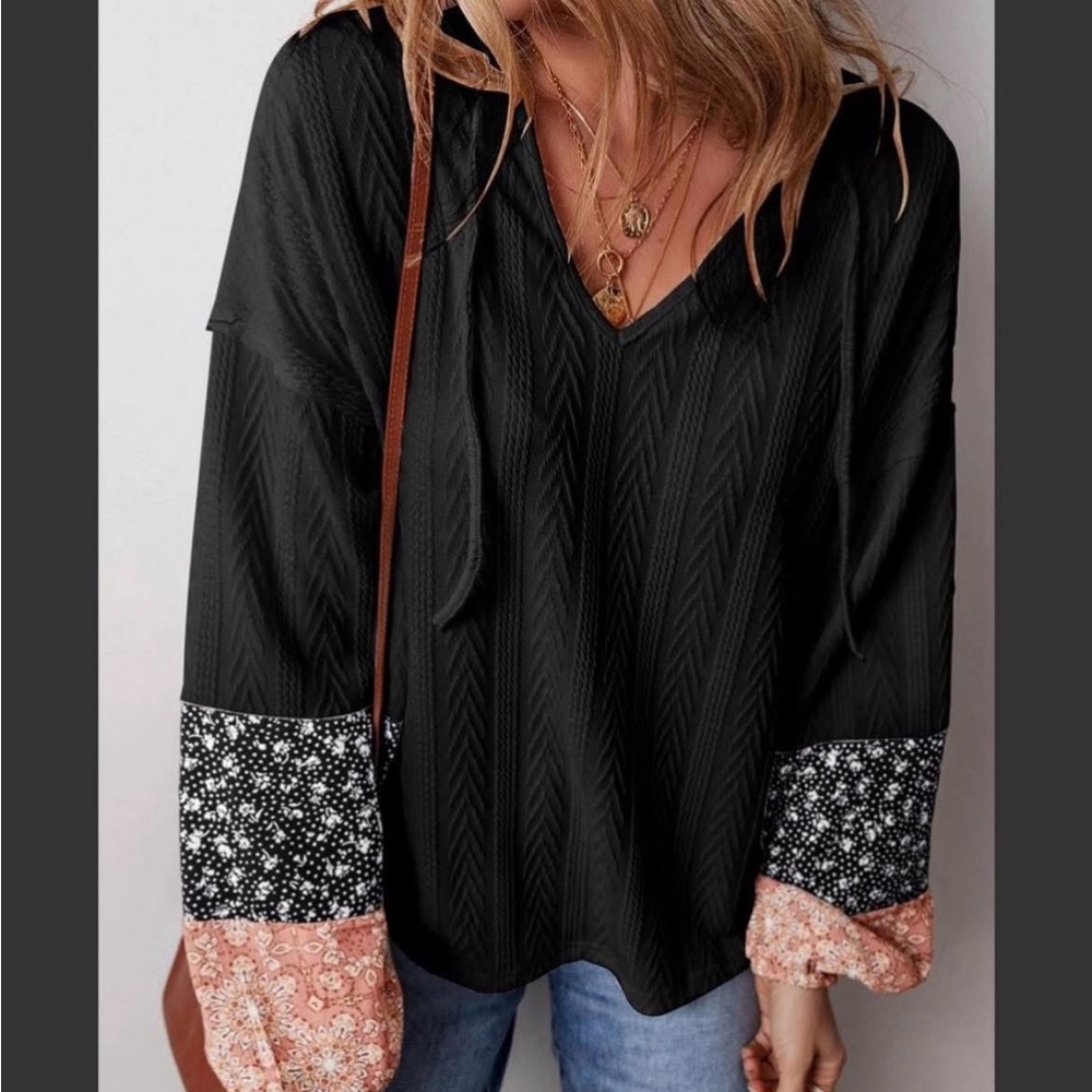 Black Floral Sleeve Women's Top